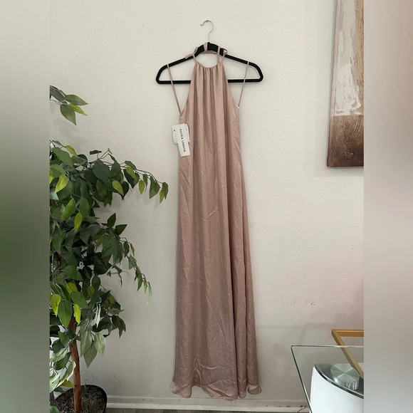 NOUVELLE AMSALE Ethereal Dress Sz S  elegant occasions rose gold halter Tall - Picture 2 of 7